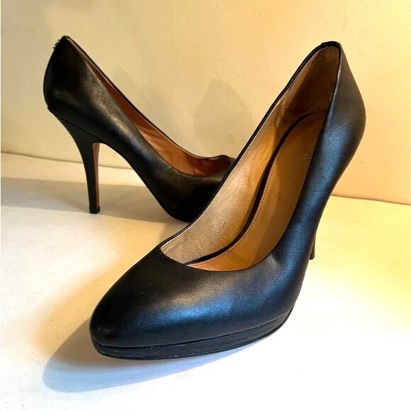 Coach EUC Caya Black Napa Leather Platform Pumps Womens Heels Shoes Size 10 B - Picture 2 of 7